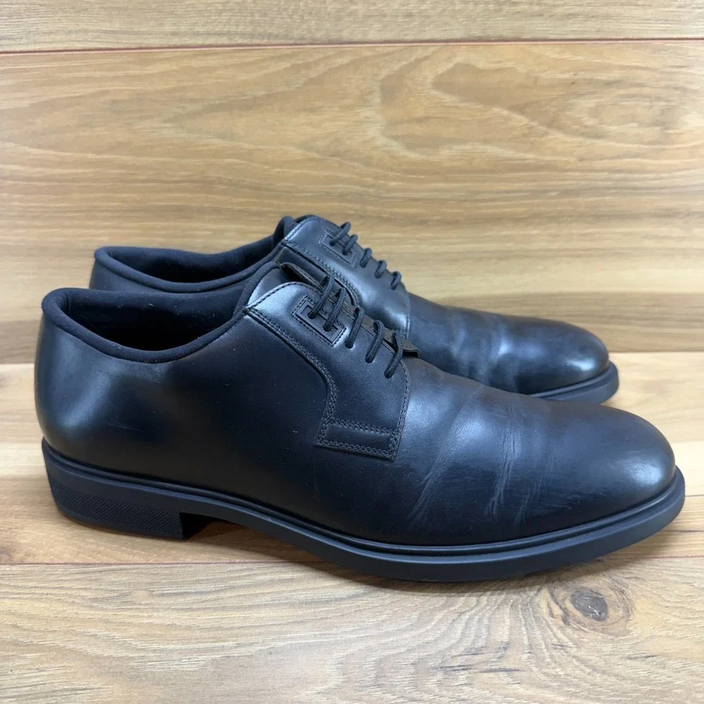 HUGO BOSS Black Leather Oxfords‎ Mens US 9 UK 8 Black Leather Slip On Stretch